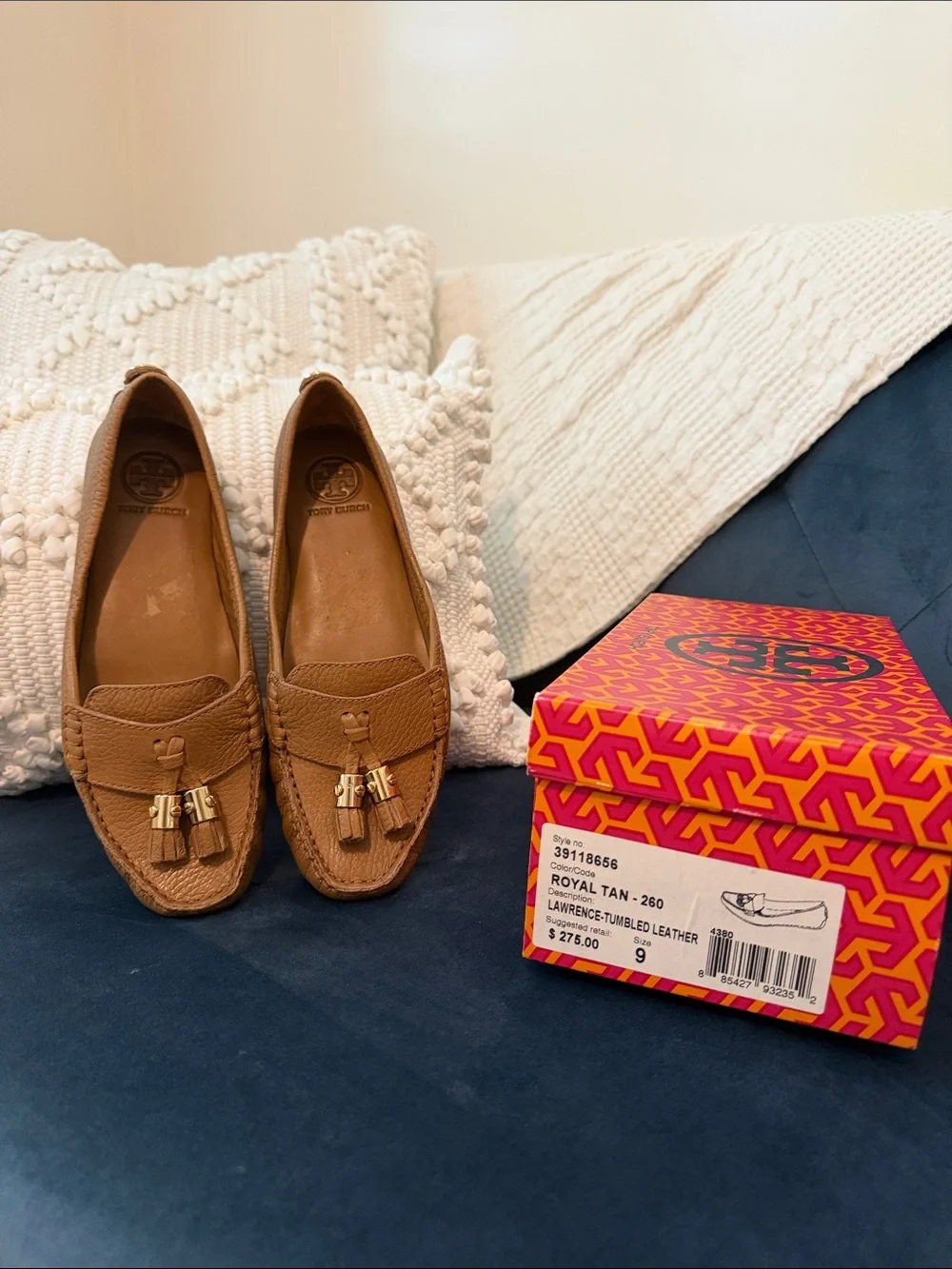 Tory Burch Tan Leather Tassel Driving Loafers
